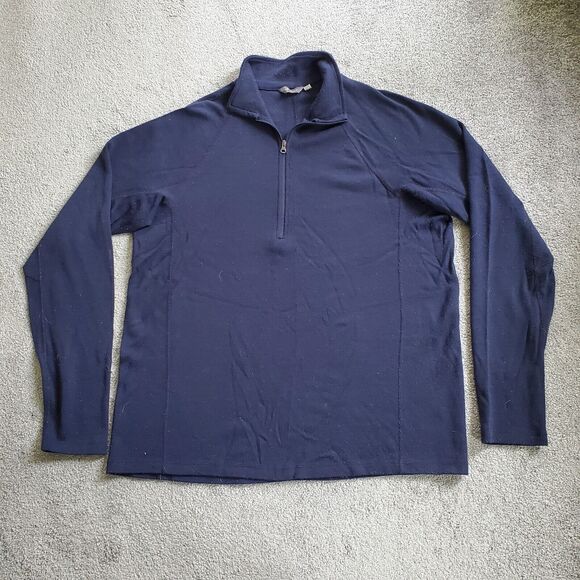 Ibex sweater Mens Large Blue Pullover Merino Wool 1/4 Zip Outdoor Hiking - Picture 1 of 12
